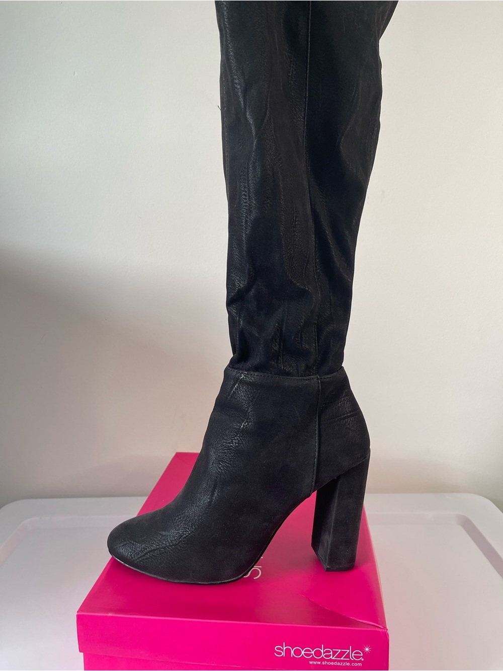 Shoe Dazzle Black Knee-High Block Heel Boots